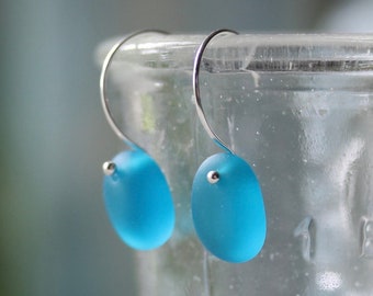 Sea Glass & Sterling Silver Earrings - Shades of Blue