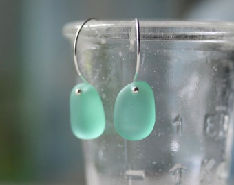 Sea Glass & Sterling Silver Earrings - Shades of Green