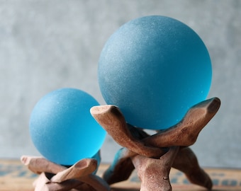 Aqua - Seaglass Ball with Driftwood or Geometric Metal Stand