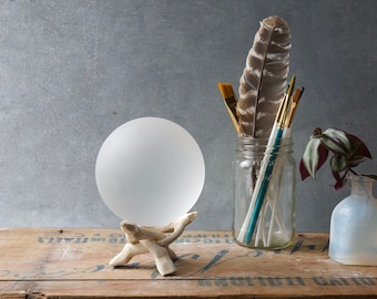 White - Super Jumbo Seaglass Ball w/ Driftwood or Geometric Metal Stand