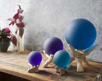 Aqua - Super Jumbo Seaglass Ball w/ Driftwood or Geometric Metal Stand