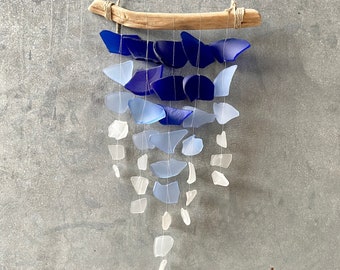 Sea Glass & Driftwood Mobile - Seafoam wall hanging, boho wall hanging, seaglass art, seaglass mobile, glass tapestry , sun catcher,