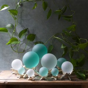 Seafoam Seaglass Ball With Driftwood Stand image 3