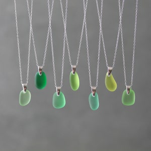 Sea Glass & Sterling Silver Necklace - Shades of Green