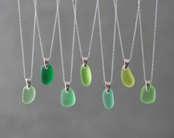 Sea Glass & Sterling Silver Necklace - Shades of Green