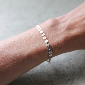 Sterling Silver Disc Chain Bracelet or Anklet - Sterling silver disk, silver sequin disc, layering bracelet or anklet