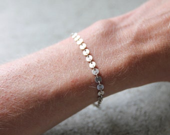 Sterling Silver Disc Chain Bracelet or Anklet - Sterling silver disk, silver sequin disc, layering bracelet or anklet