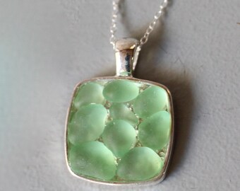 Sea Glass & Silver Mosaic Necklace - Green