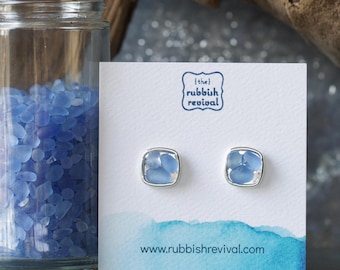 Sea Glass & Silver Mosaic Post Earrings - Twilight