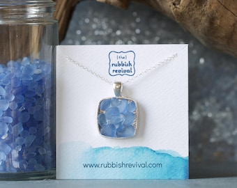 Sea Glass & Silver Mosaic Necklace - Twilight