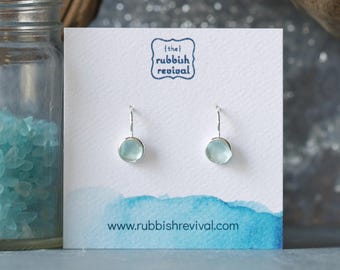 Sea Glass & Silver Petite Drop Earrings - Seafoam