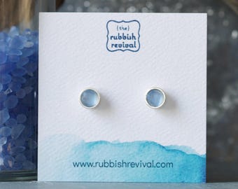 Sea Glass & Silver Petite Stud Earrings - Twilight