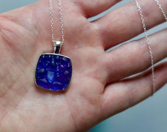 Sea Glass & Silver Mosaic Necklace - Royal Blue