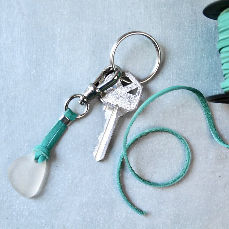Sea Glass Keychains Seaglass & Leather Keychain Key Chain Etsy