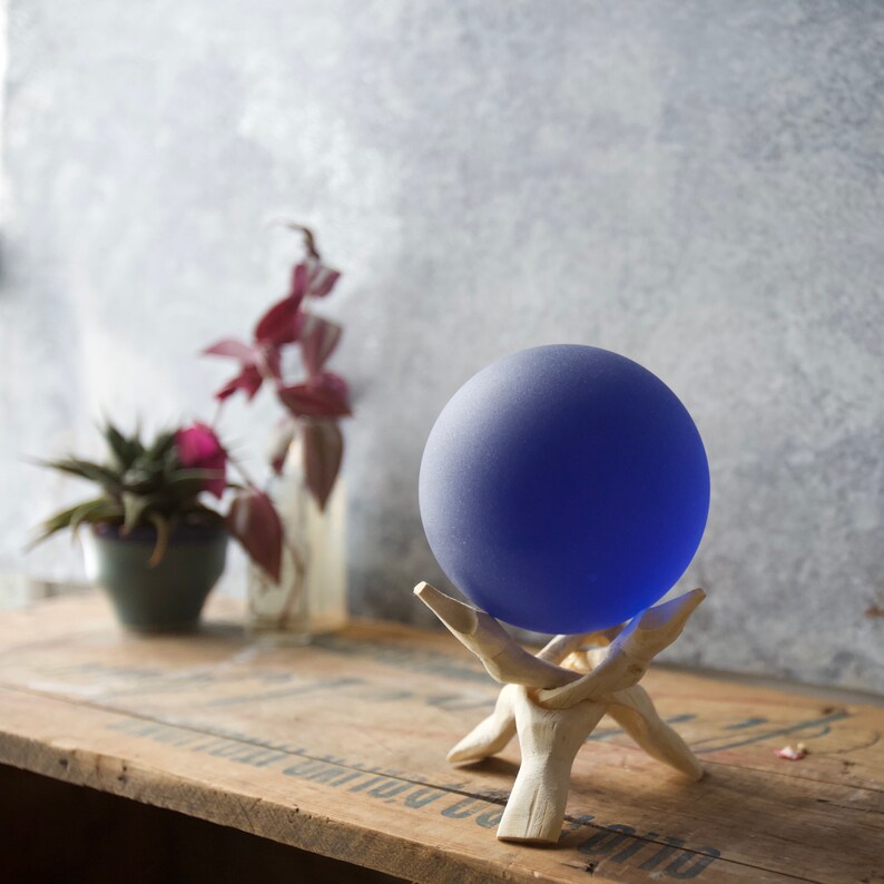 Twilight Seaglass Ball with Driftwood or Geometric Metal Stand image 4
