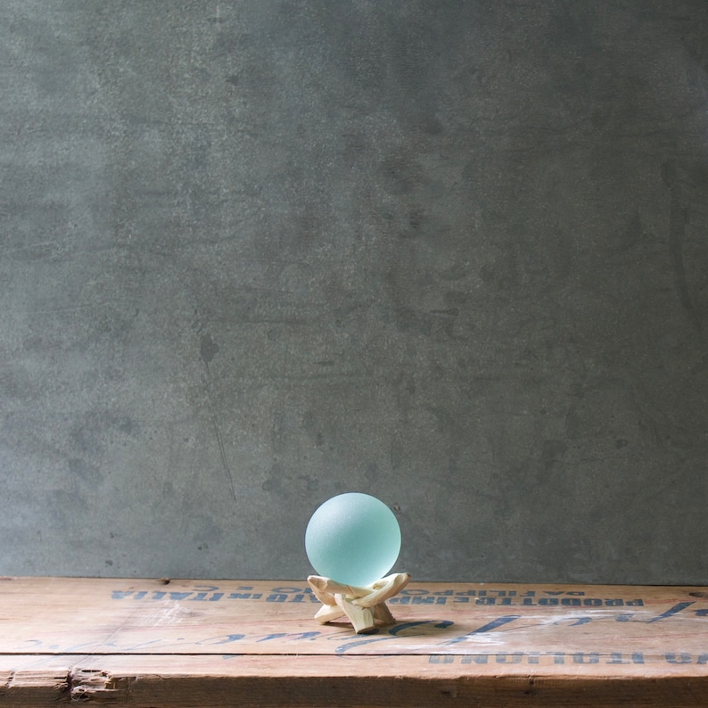 Seafoam Seaglass Ball With Driftwood Stand Small w/ Driftwood