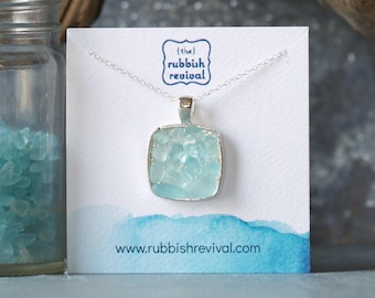 Sea Glass & Silver Mosaic Necklace - Seafoam