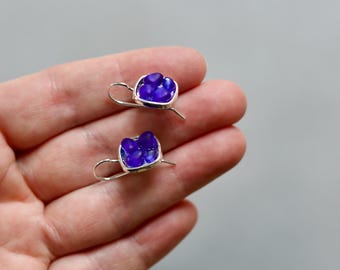 Örhängen med havsglas och silvermosaik - Kunglig blå