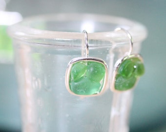 Sea Glass & Silver Mosaic Earrings - Green