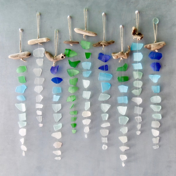 Sea Glass Suncatcher: Recycled Glass & Driftwood Mobile