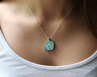 Sea Glass & Silver Mosaic Necklace - Aqua
