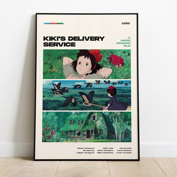 Pôster de O Serviço de Entregas da Kiki, filme de Hayao Miyazaki, arte do Studio Ghibli