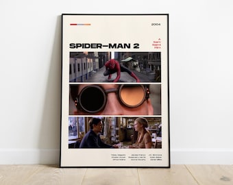 スパイダーマン2のポスター、サム・ライミ監督作品、2004年公開のスーパーヒーロー映画