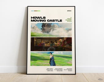 Poster Le château ambulant de Howl, film Hayao Miyazaki, téléchargement numérique, oeuvre d'art Ghibli