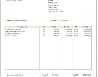 Standard Invoice With Discount, in French – Automatic Excel Template ...