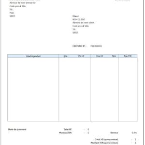 割引付き標準請求書（フランス語） - 自動Excelテンプレート（フランス語） | 商人、小規模事業者、中小企業向けのプロフェッショナルな請求書