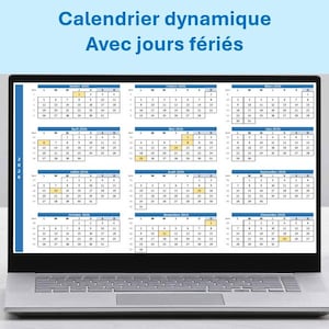 2040年まで有効な印刷可能なダイナミック年間カレンダー（FR）。フランスの祝日を自動表示。週番号も表示。Excelカレンダー