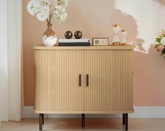 Dressoir opbergkast met lamellenschuifdeuren eikenhout