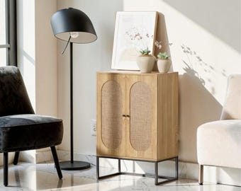 Rattan Sideboard Storage Cabinet with 3 Compartments