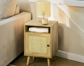 Rattan Nachttisch Nachttisch mit Schrank und Regal Naturholz Schlafzimmer Möbel