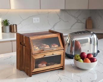 Double Layer Wooden Bread Box Large Capacity Farmhouse Bread Storage Container