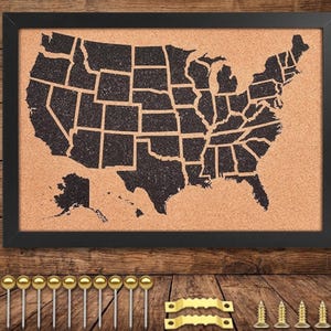 USA Cork Board Map, Travel Tracker Wall Decor, Home Office Bulletin Board