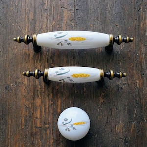Set of Floral Ceramic Knobs - Colorful Porcelain Drawer Pulls - Flower Patterned Cupboard Handles - Unique Hardware for Nursery Decor