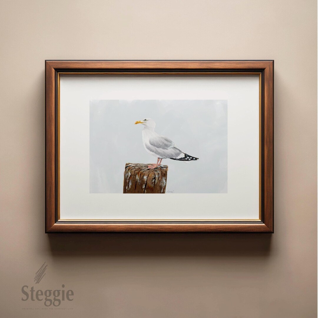 Seagull Coastal Art Print | Nautical Bird Illustration, Beach House ...