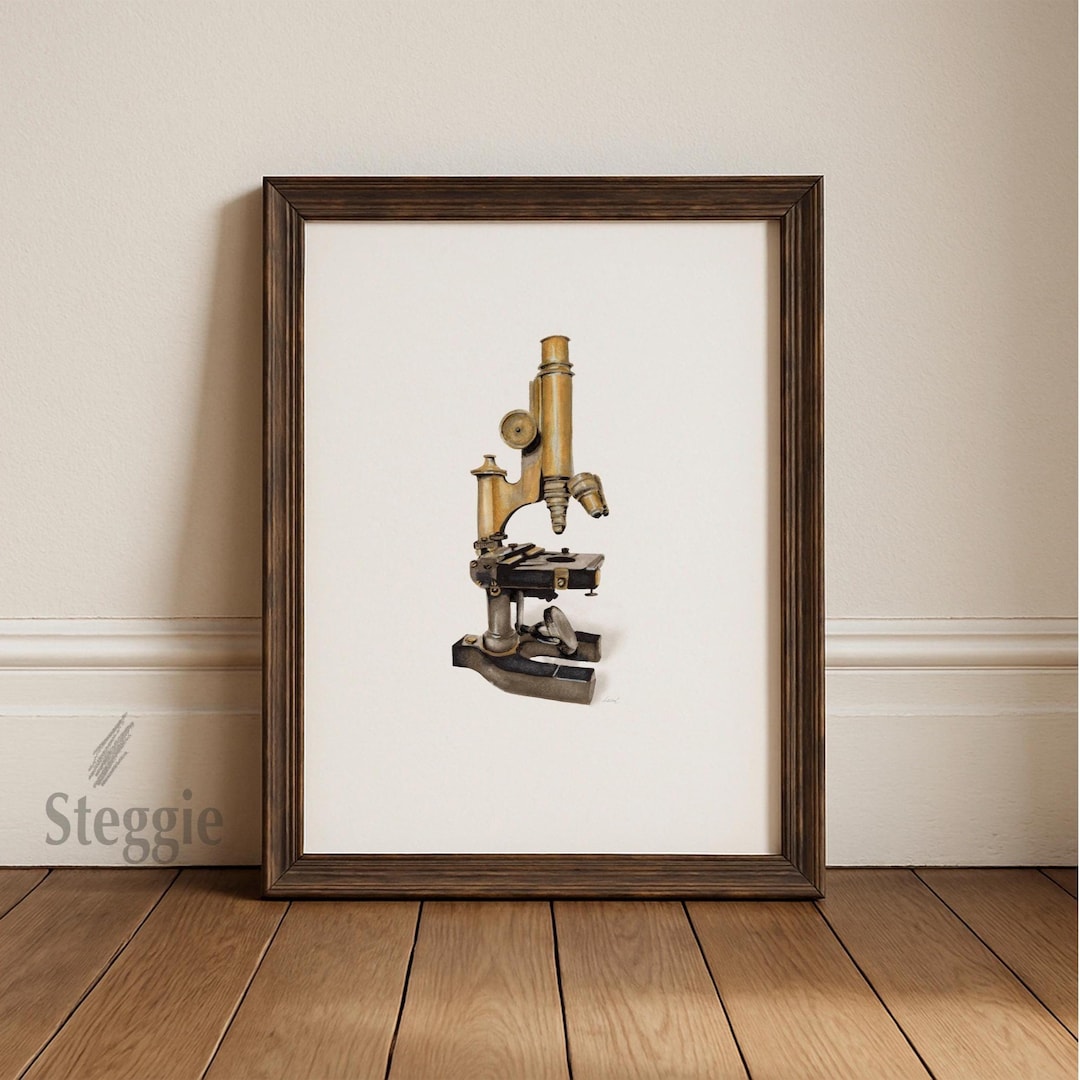 Antique Microscope Art Print | Vintage Scientific Illustration Digital ...