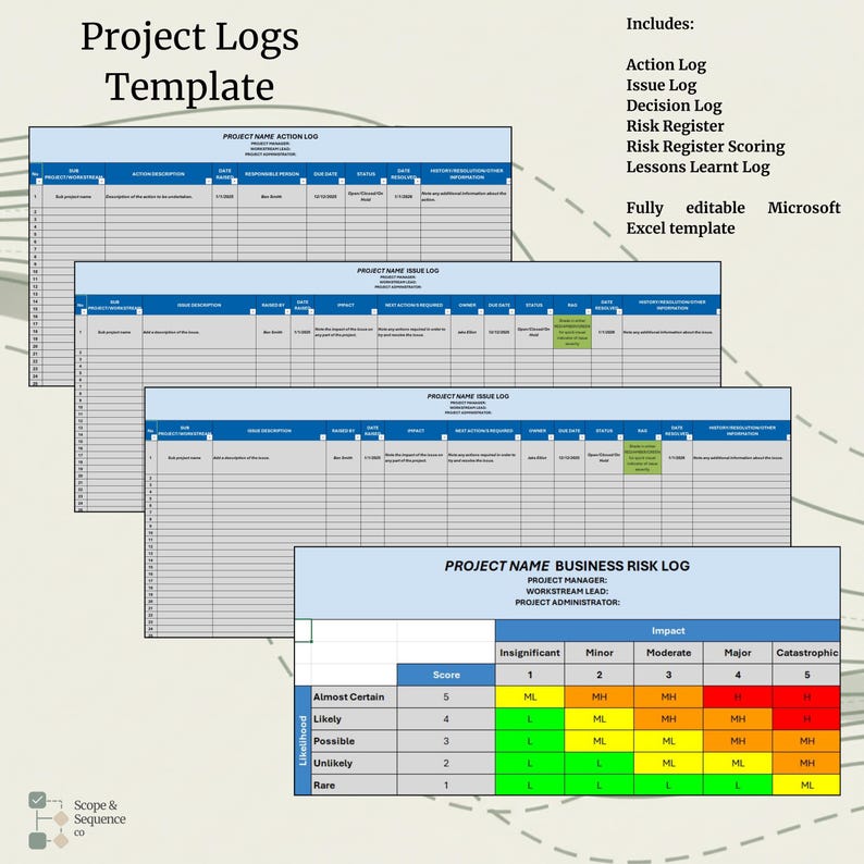 Project Log Template for Project Managers - Etsy
