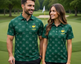 Custom Golf Polo Shirt, Matching Couple Golf Shirts, Green Golf Shirt Set, Personalized Golf Outfit, Golf Lover Gift, Custom Name Polo