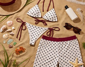 Matching Polka Dot Couples Swimsuit, Cute Bikini & Swim Trunks Set, Honeymoon Outfit, Gift for Her, Beach Vacation Wear