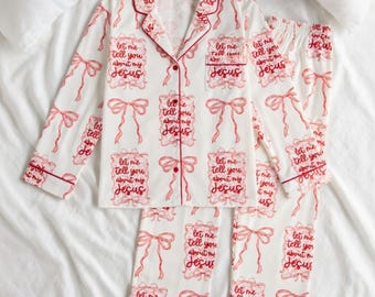 Christian Pajama Set Women, Faith Based Pajamas, Jesus Pajamas, Cute Christian PJs, “Let Me Tell You About My Jesus” Sleepwear, Gift for Her
