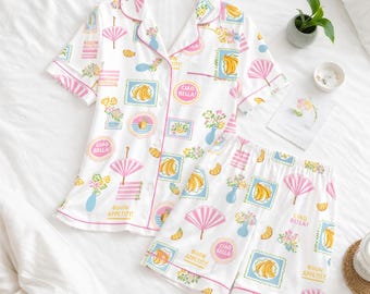 Ciao Bella Pajama Set Women, Italian Summer Sleepwear, Cute Aesthetic PJs, Vacation Pajamas, Soft Short Sleeve Lounge Set, Gift for Her