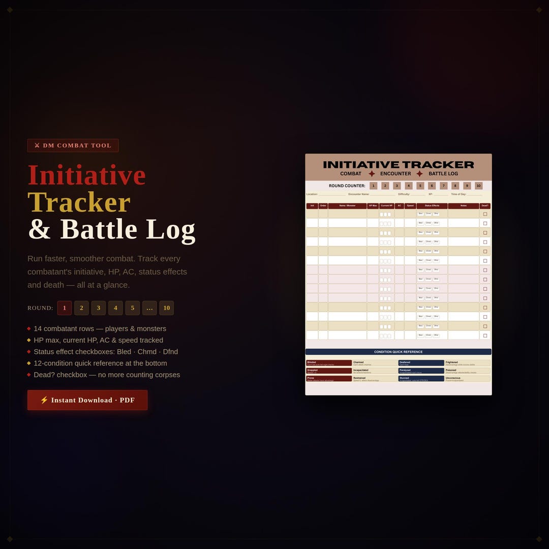 D&D Initiative Tracker and Combat Log (PDF Download) - Etsy