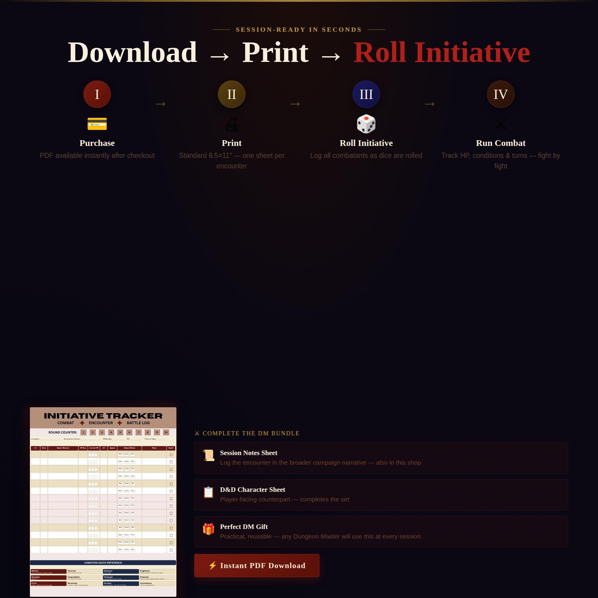 D&D Initiative Tracker and Combat Log (PDF Download) - Etsy
