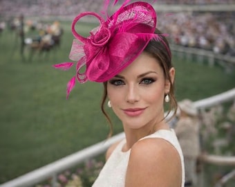 Fuchsia pink fascinator Kentucky Derby hat for Women, pink tea party hat, women’s church hat for Wedding hat pink headband fascinator
