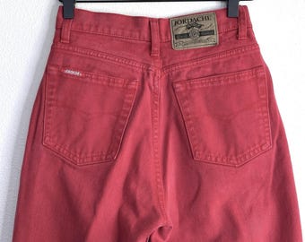 Vintage JORDACHE 100% Cotton Rare Red Hi Rise Wedgie Western Jeans Sz 7/8 23”