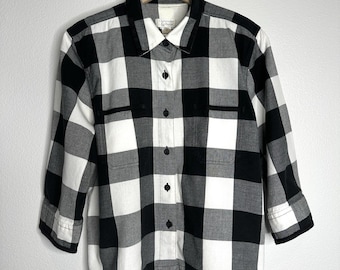 Vintage Christopher & Banks 100% Cotton Black/White Check Button Up Sz M