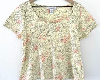 Vintage 90s 100% Cotton Sag Harbor T Shirt Botanical Yellow Coastal Butter Mom
